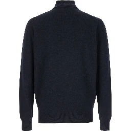 Dark Blue Turtleneck Sweater in Merino Wool and Silk Blend Man