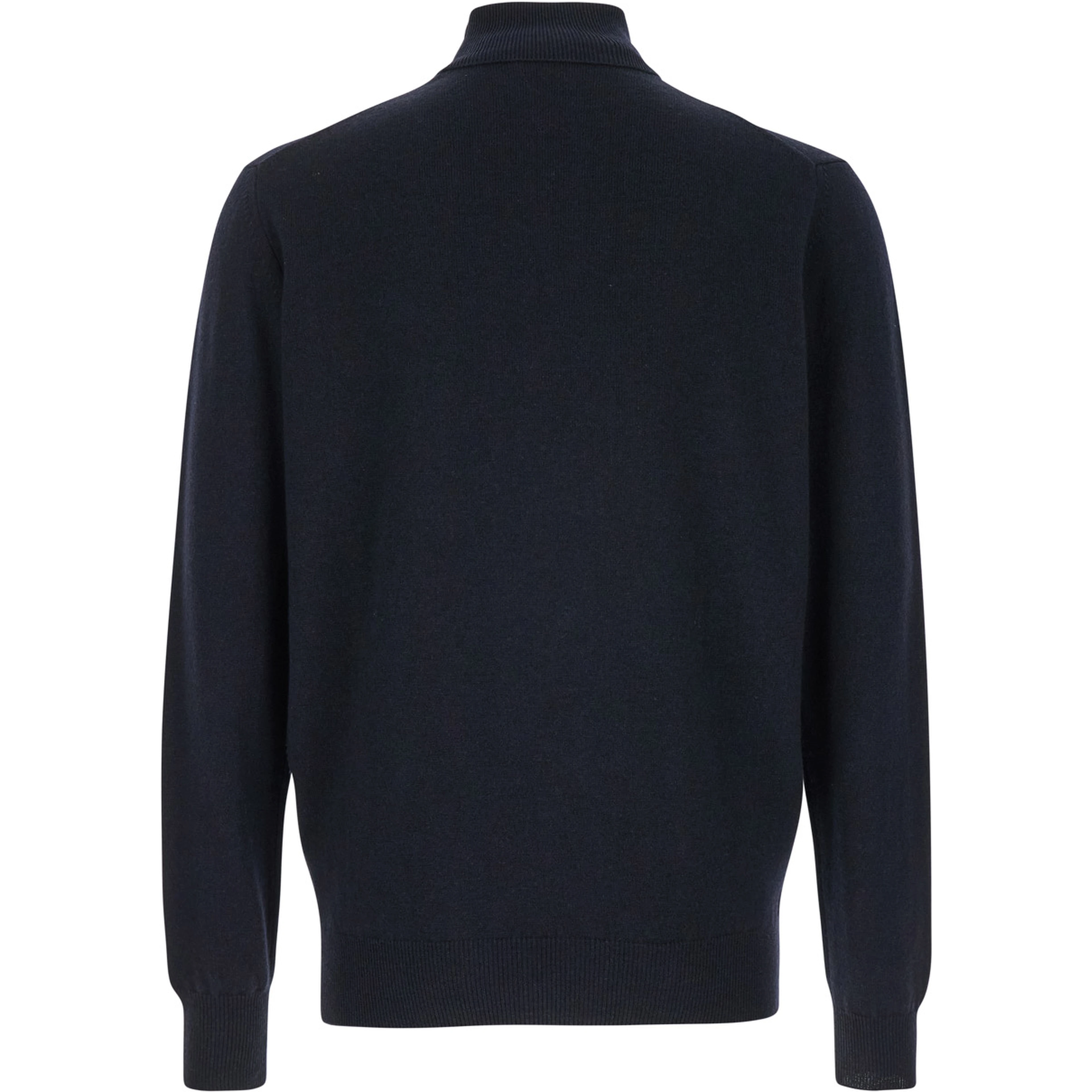 Dark Blue Turtleneck Sweater in Merino Wool and Silk Blend Man