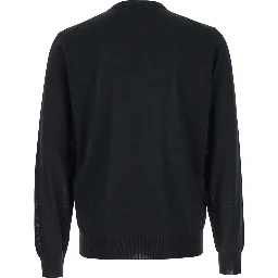 كنزة صوفية سوداء برقبة دائرية وحواف مضلعة للرجال