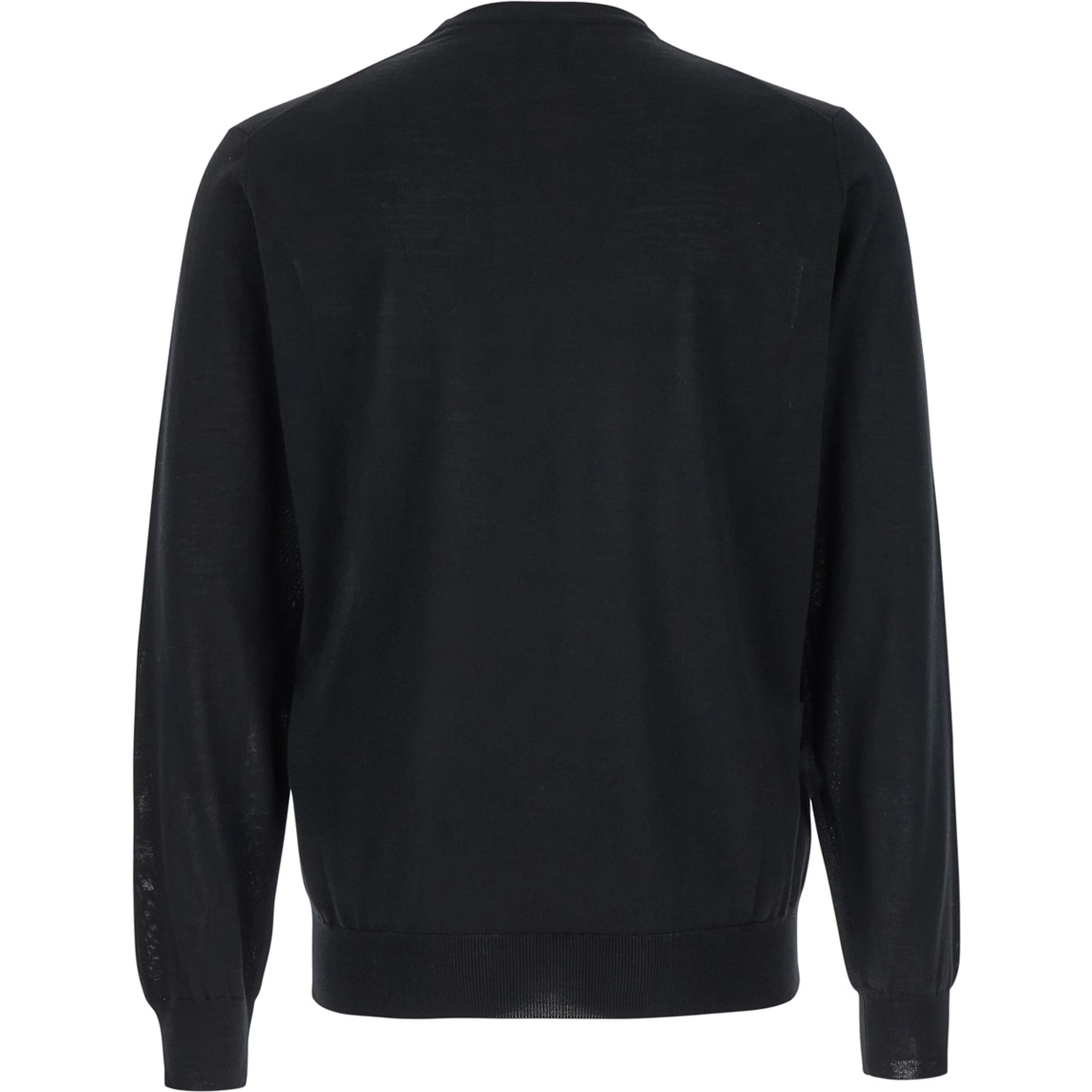 Black Crewneck Sweater with Ribbed Trims in Wool Man