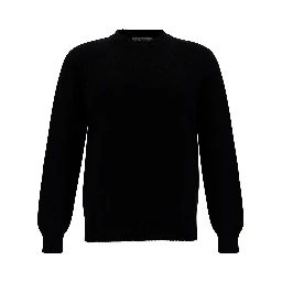 Black Crewneck Sweater with Ribbed Trims in Cashmere and Wool Man