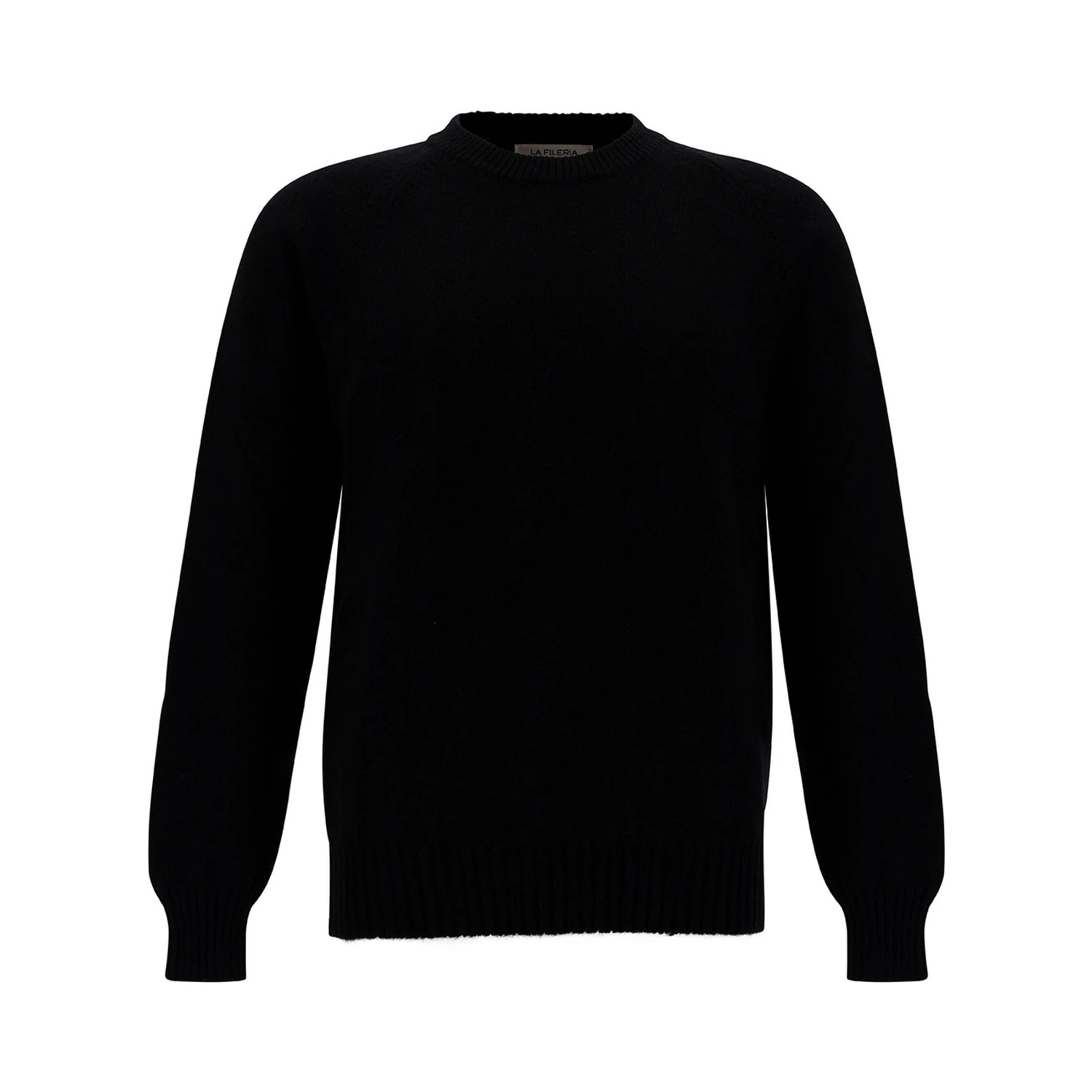 Black Crewneck Sweater with Ribbed Trims in Cashmere and Wool Man