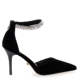 Black Pumps with Jewel Strap and Stiletto Heel in Velvet Woman