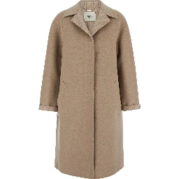 Beige Single-Breasted Reversible Coat in Wool Blend Woman