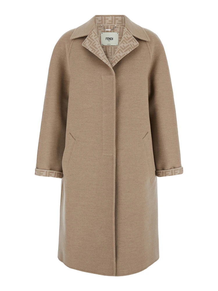 Beige Single-Breasted Reversible Coat in Wool Blend Woman