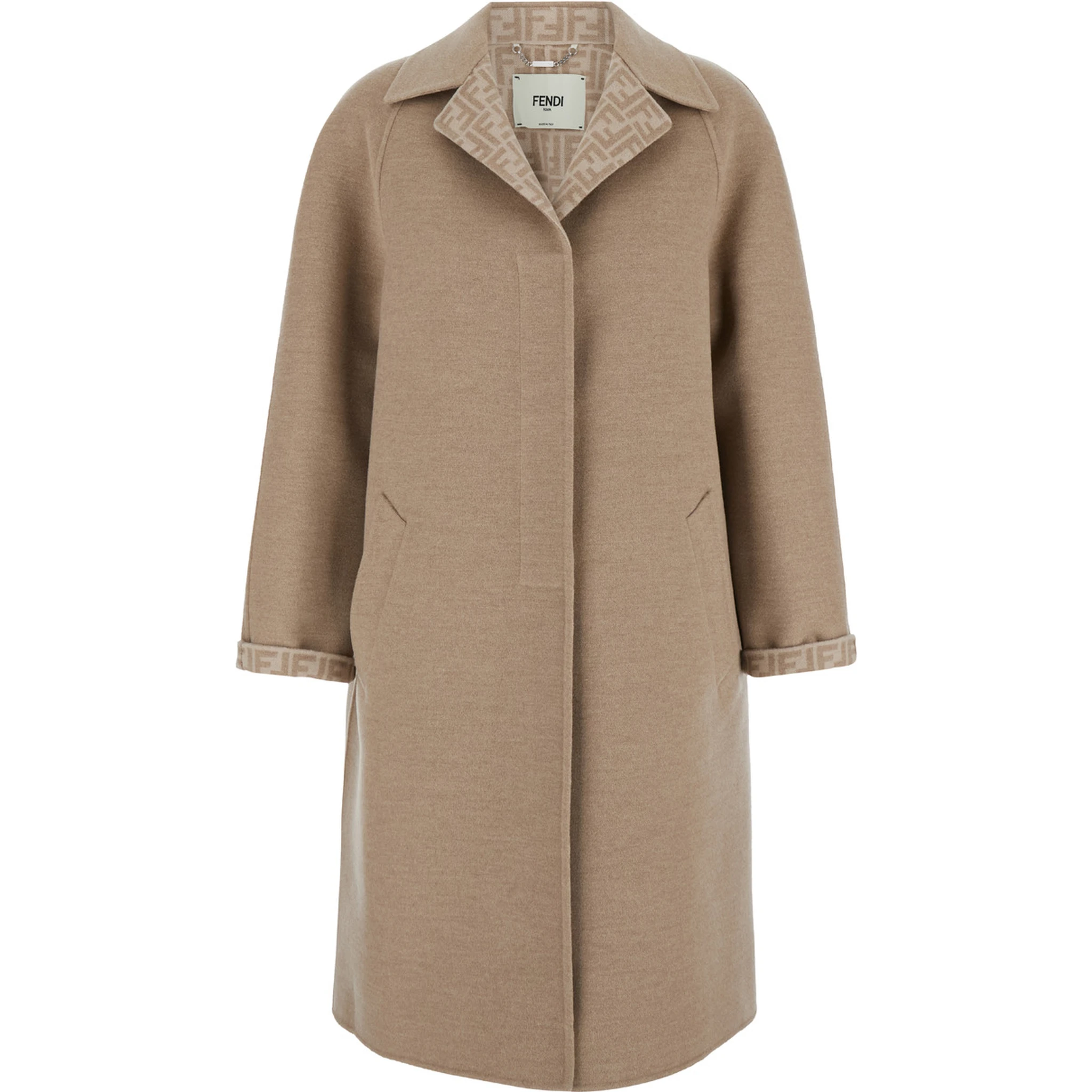 Beige Single-Breasted Reversible Coat in Wool Blend Woman