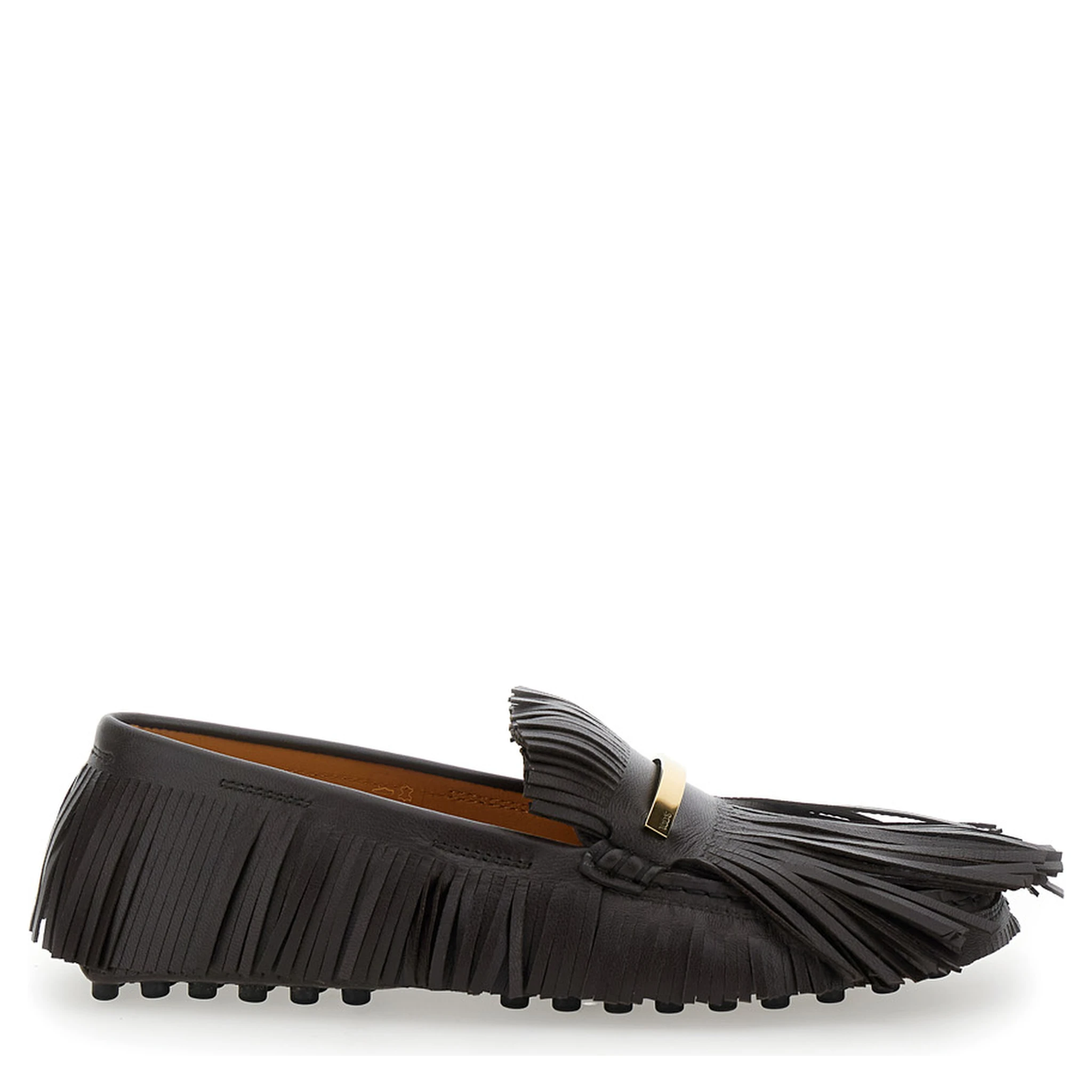 Yorky Brown Loafers with Fringes in Leather Woman