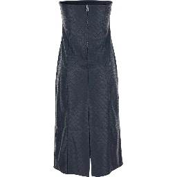 Blue Midi Bustier Dress In Braided Eco Leather Woman