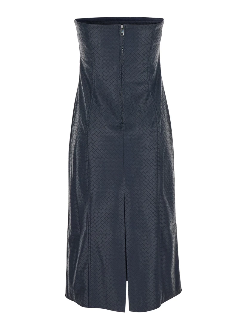 Blue Midi Bustier Dress In Braided Eco Leather Woman