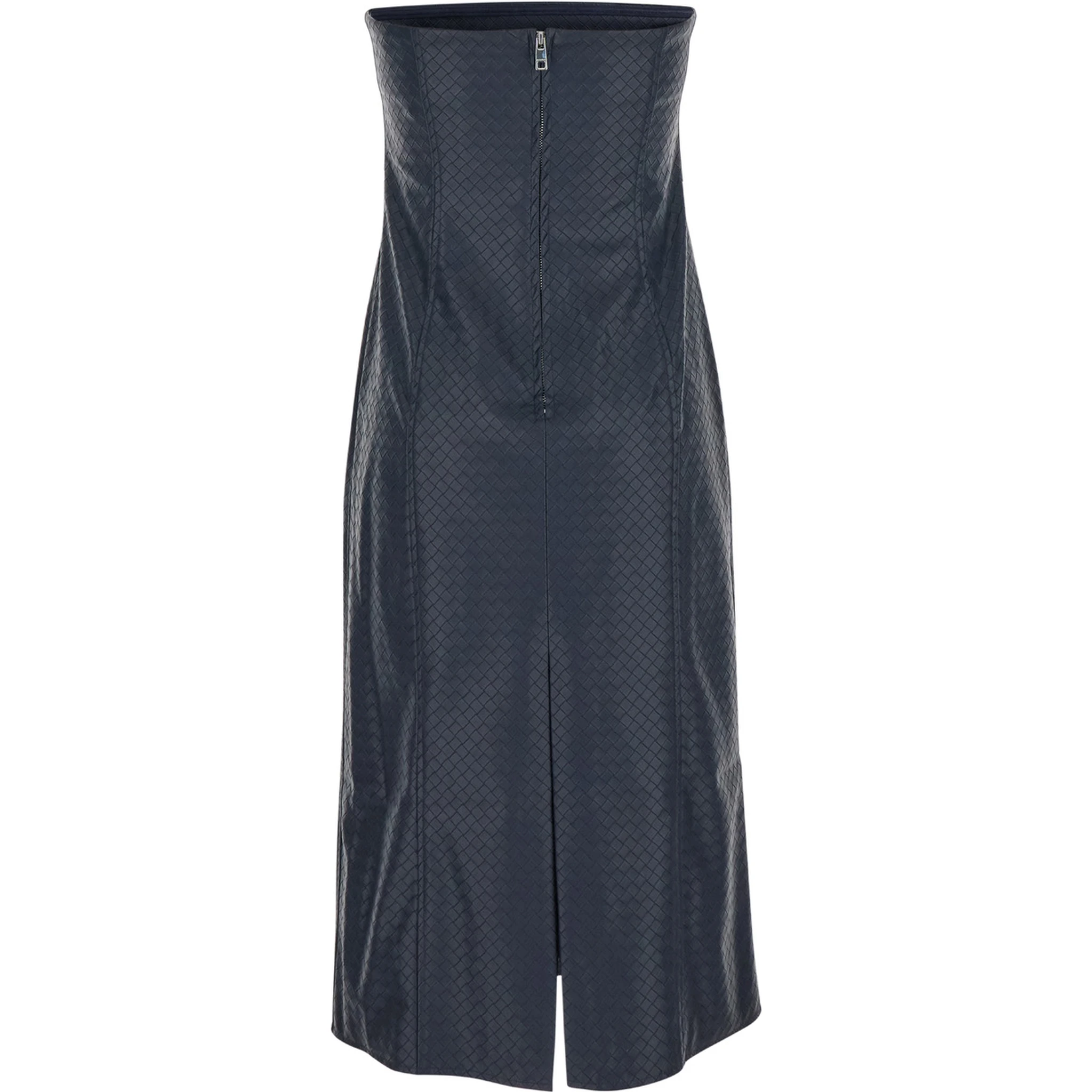 Blue Midi Bustier Dress In Braided Eco Leather Woman