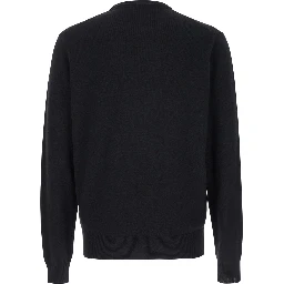 Black Crewneck Sweater in Merino Wool and Silk Blend Man
