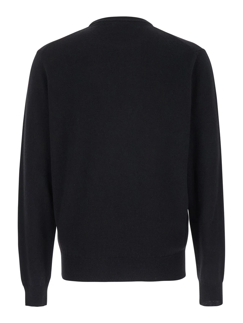 Black Crewneck Sweater in Merino Wool and Silk Blend Man