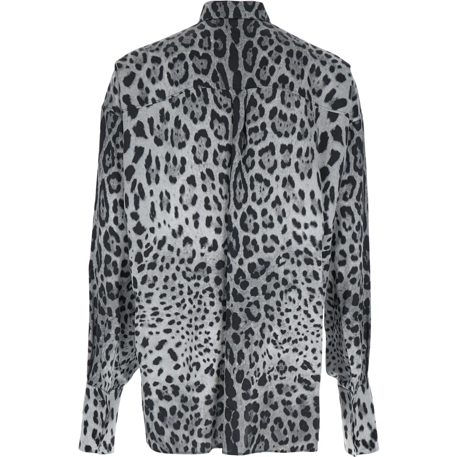 Grey Shirt with Leopard Print All-Over and Logo Lettering in Silk Man