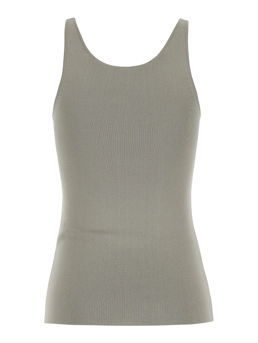 Grey U Neck Tank Top in Lightweight Knit Woman