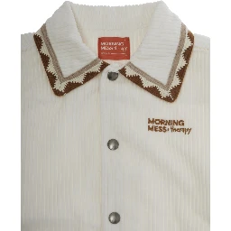 Dora White Jacket with Classic Collar and Two Front Patch Pockets in Corduroy Girl
