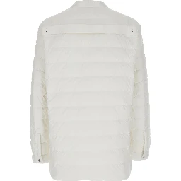 White Down Jacket with Logo Patch on the Sleeve and Snap Buttons in Tech Fabric Man