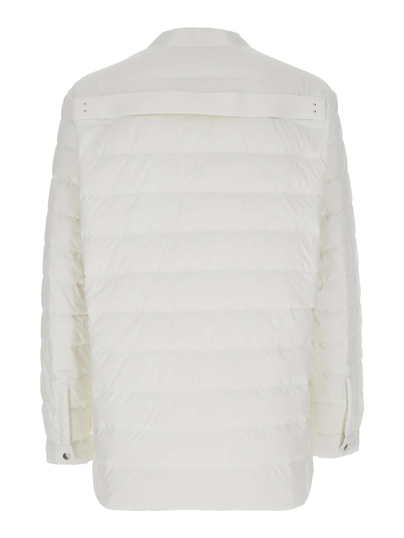 White Down Jacket with Logo Patch on the Sleeve and Snap Buttons in Tech Fabric Man