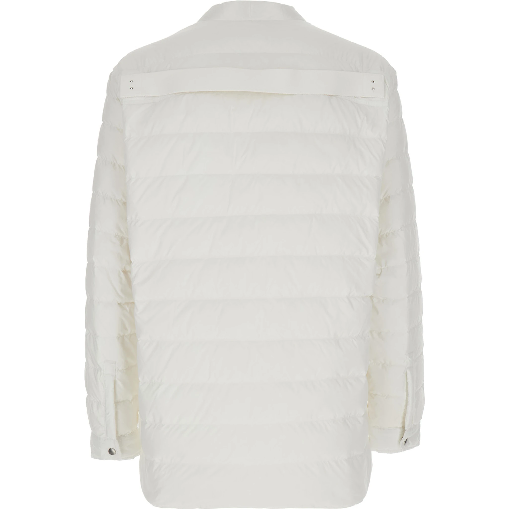 White Down Jacket with Logo Patch on the Sleeve and Snap Buttons in Tech Fabric Man