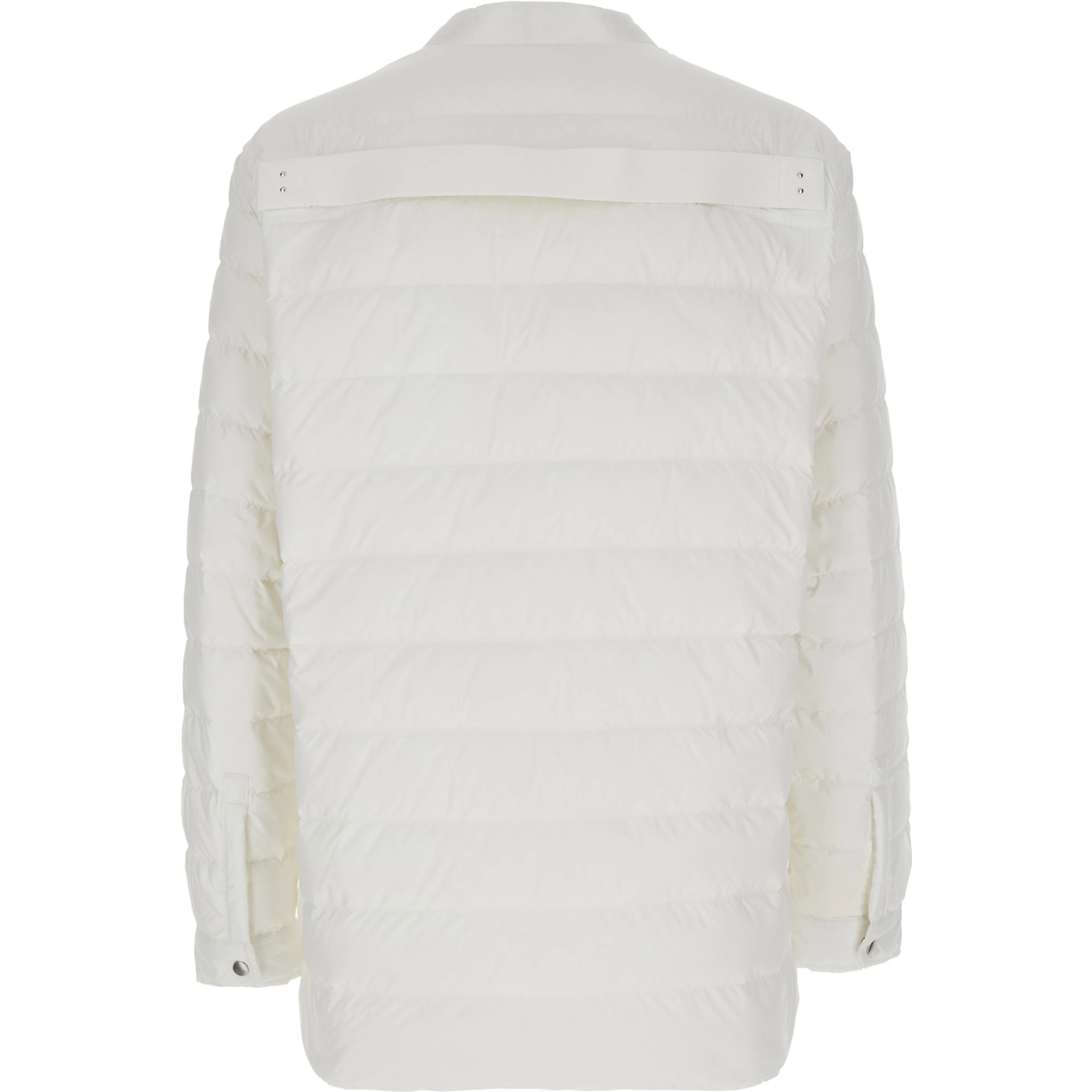 White Down Jacket with Logo Patch on the Sleeve and Snap Buttons in Tech Fabric Man