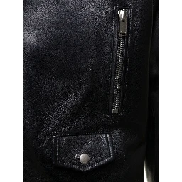 Black Biker Jacket with Zipped Pockets in Smooth Leather Man