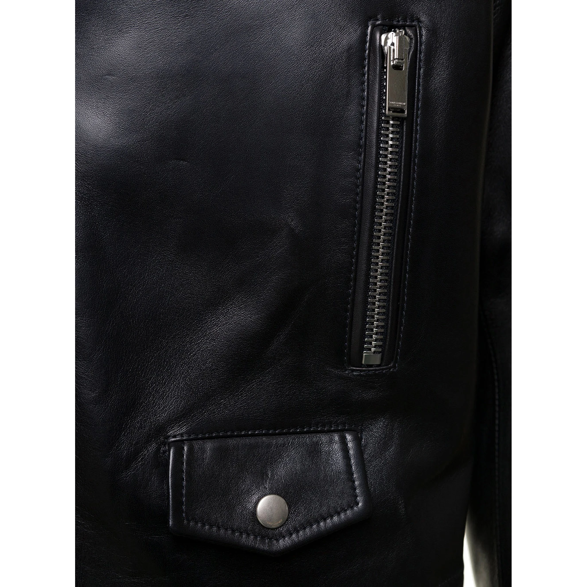 Black Biker Jacket with Zipped Pockets in Smooth Leather Man