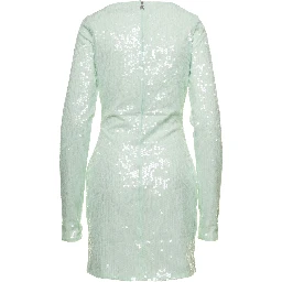 Mini Green Dress with All-Over Sequins in Recycled Fabric Woman
