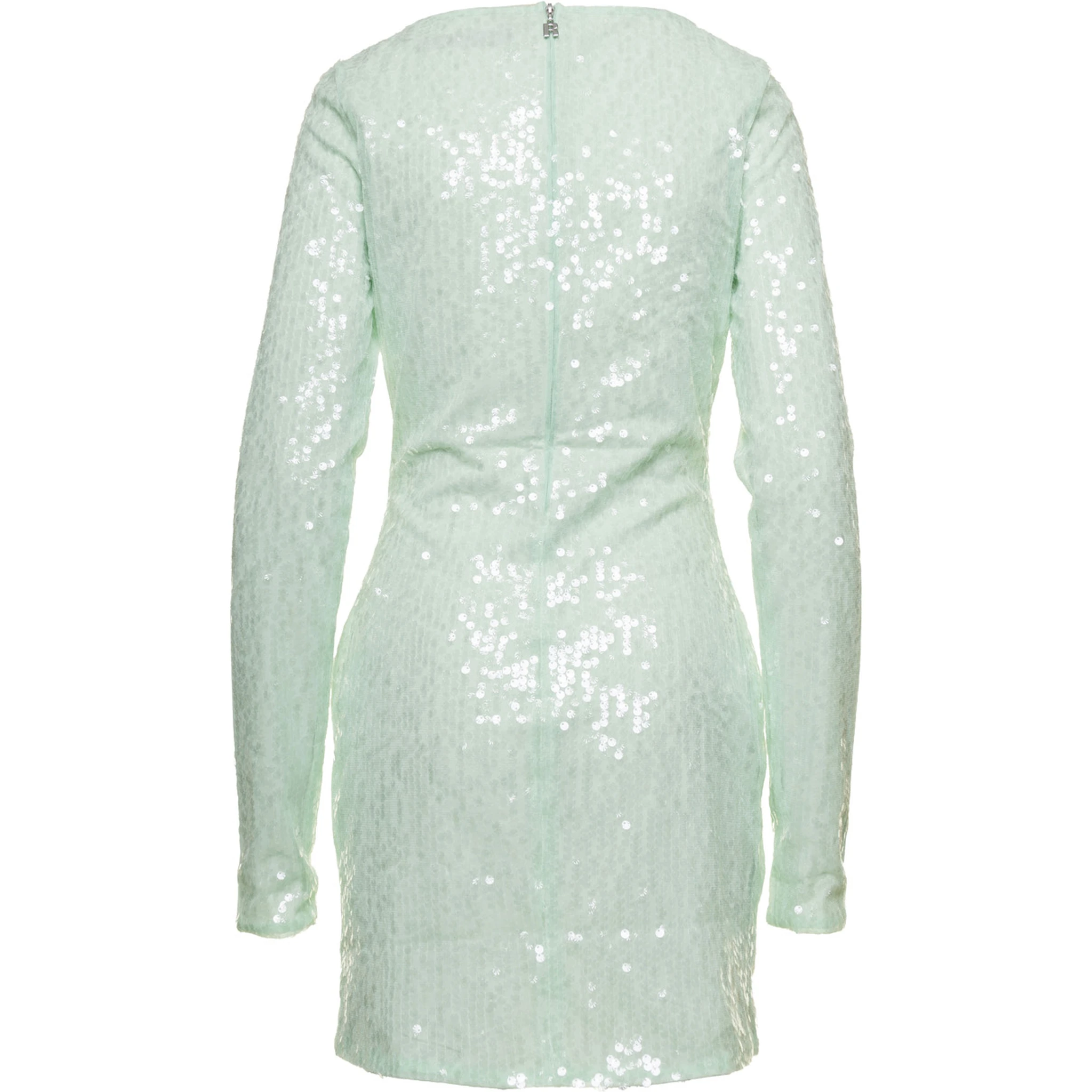 Mini Green Dress with All-Over Sequins in Recycled Fabric Woman