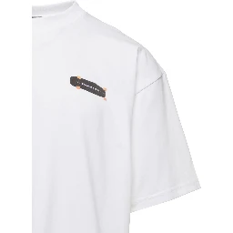 White Crewneck T-Shirt with Skate Logo Print in Jersey Man
