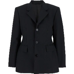Hourglass Black Single-Breasted Jacket with Notched Revers in Wool Woman