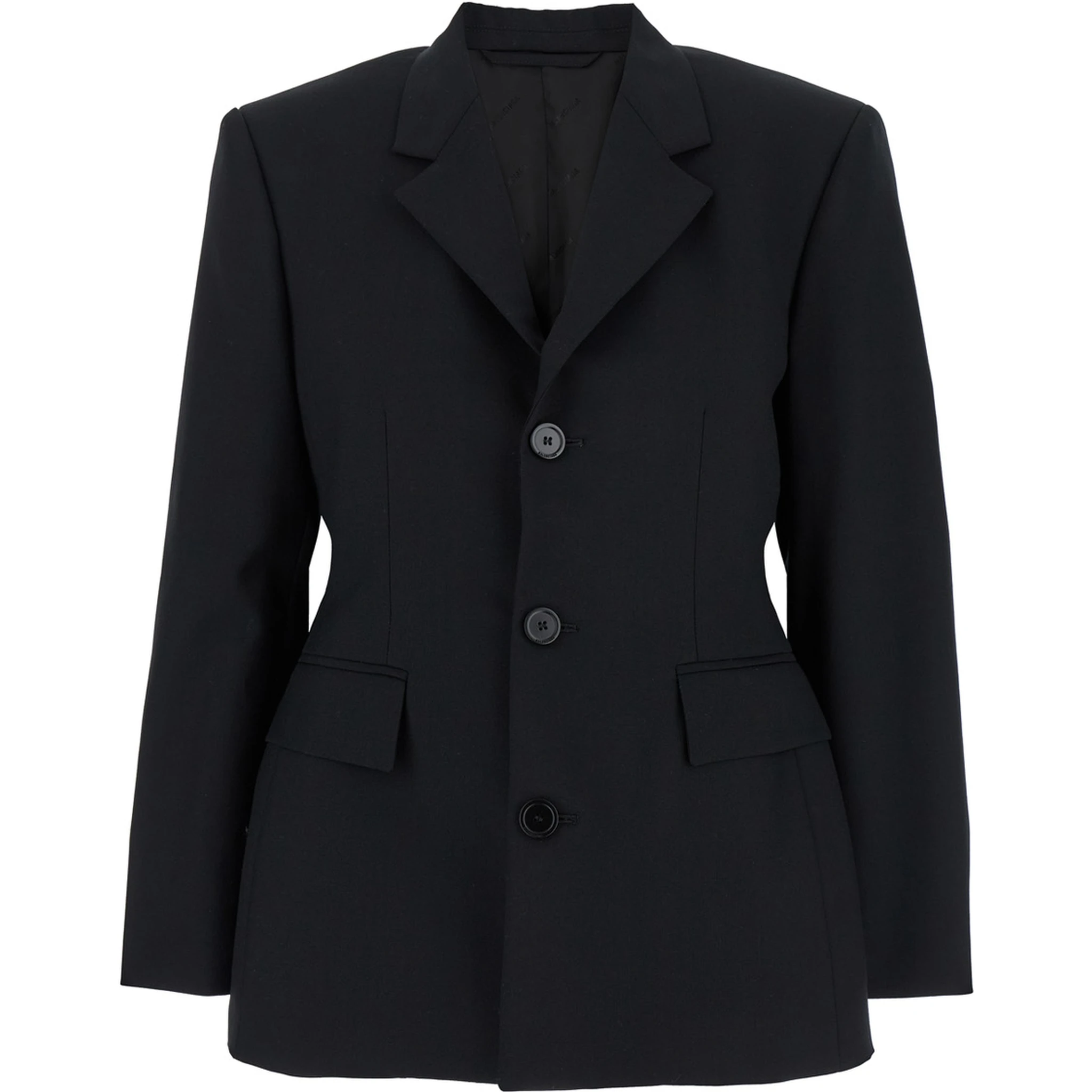 Hourglass Black Single-Breasted Jacket with Notched Revers in Wool Woman