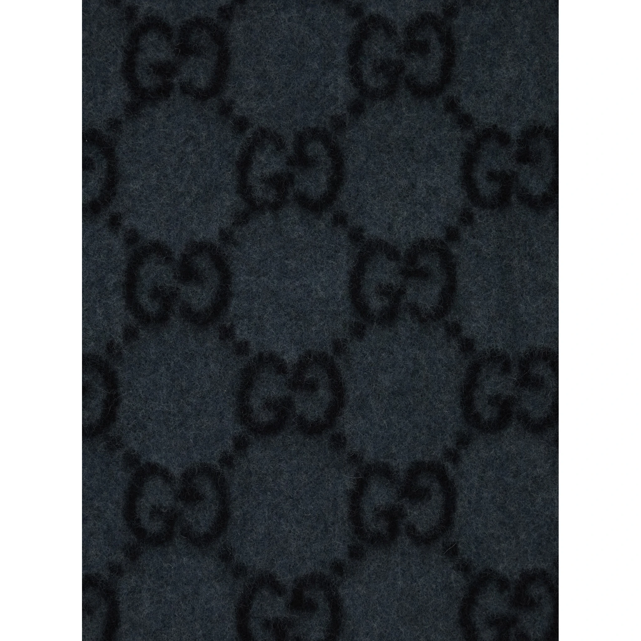 Grey Scarf with Fringed Hem and GG Motif Jacquard in Cashmere Man