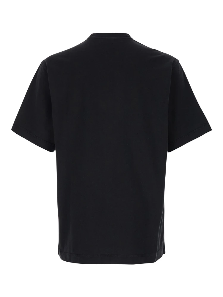 Black Boxy T-Shiirt with Tonal Equestrian Knight Embroidery in Cotton Man alternative