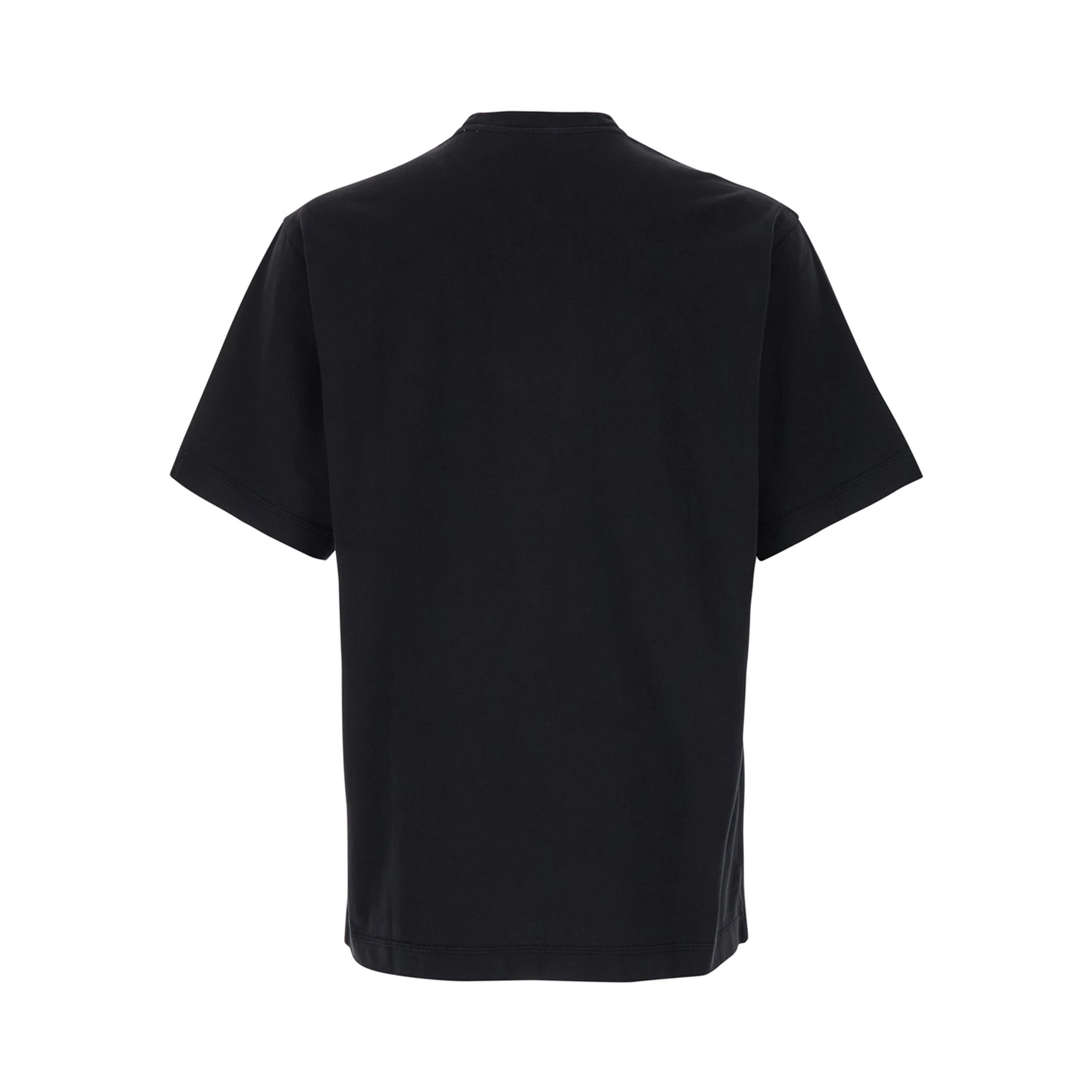 Black Boxy T-Shiirt with Tonal Equestrian Knight Embroidery in Cotton Man
