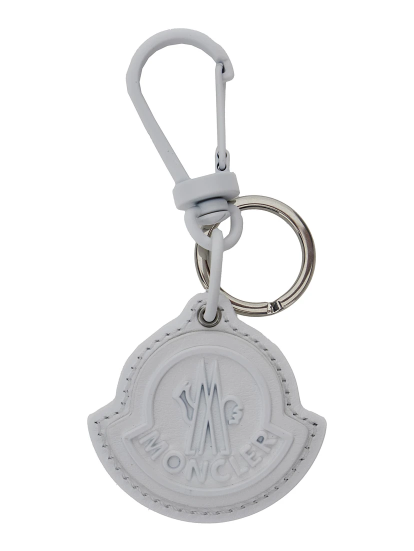 White Key-Ring with Logo in Leather Man