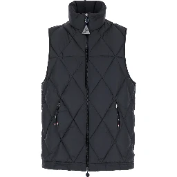 Aroula Black Sleeveless Down Jacket with Zip Closure in Fabric Man