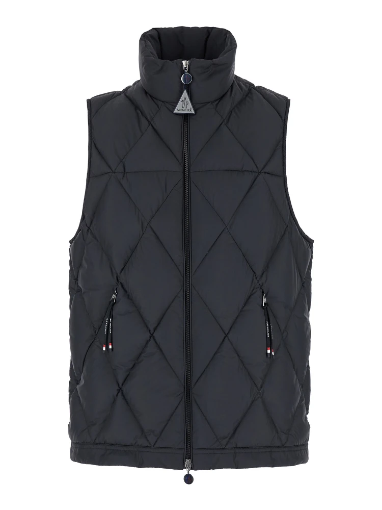 Aroula Black Sleeveless Down Jacket with Zip Closure in Fabric Man