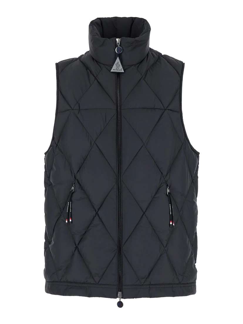 Aroula Black Sleeveless Down Jacket with Zip Closure in Fabric Man
