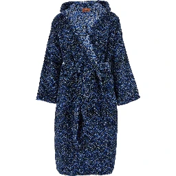 Azul Blue Bathrobe with Zig Zag Motif in Cotton