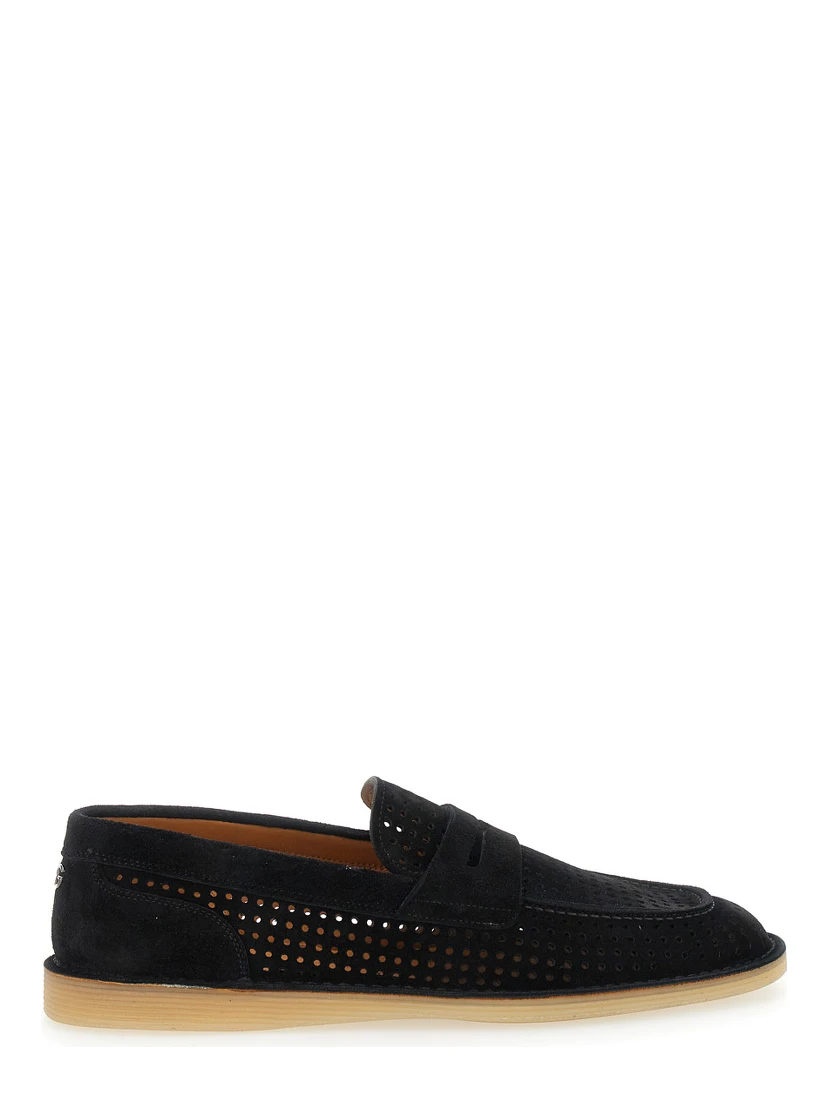 Florio Black Loafers with Logo Detail on the Rear and Penny Slot in Suede Woman