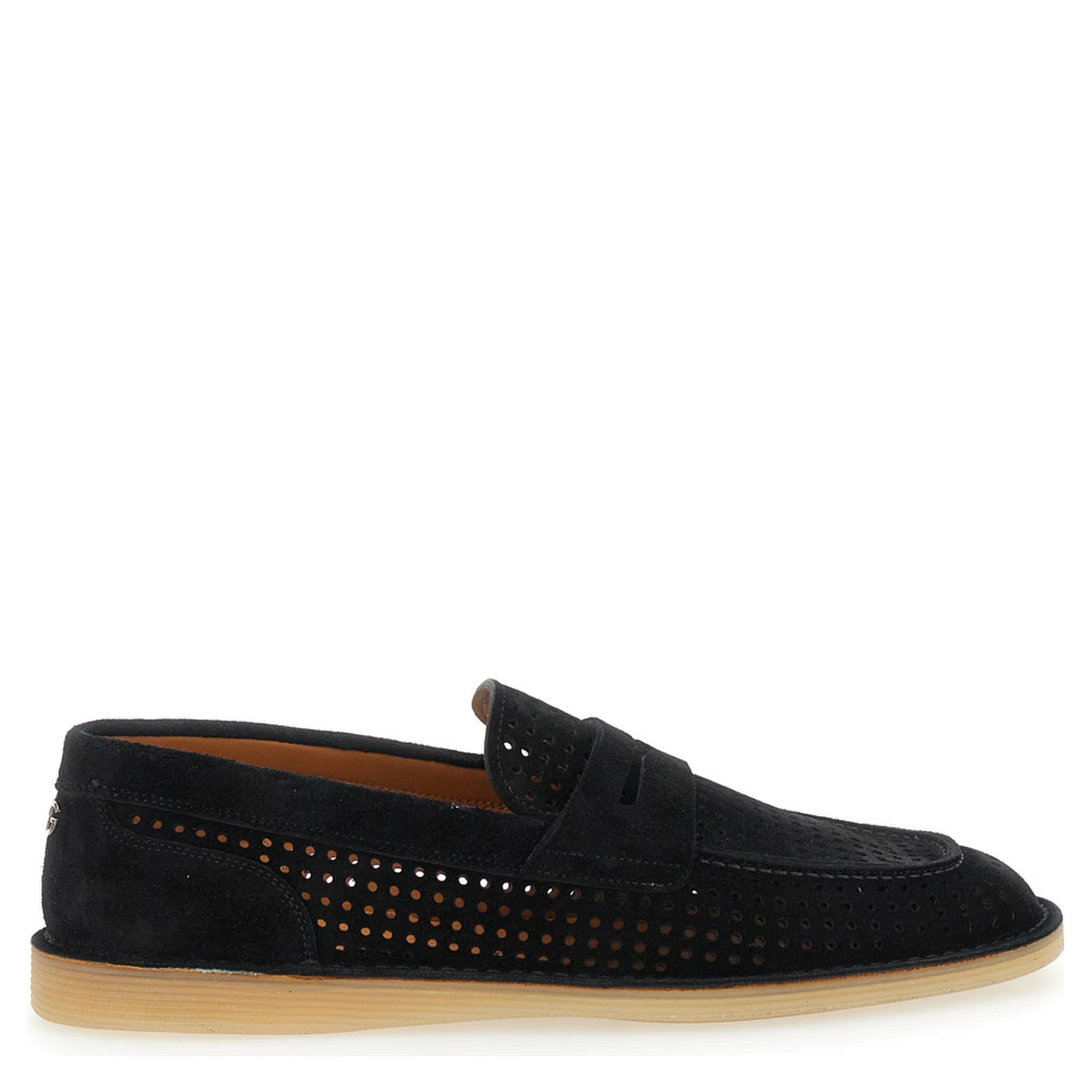 Florio Black Loafers with Logo Detail on the Rear and Penny Slot in Suede Woman