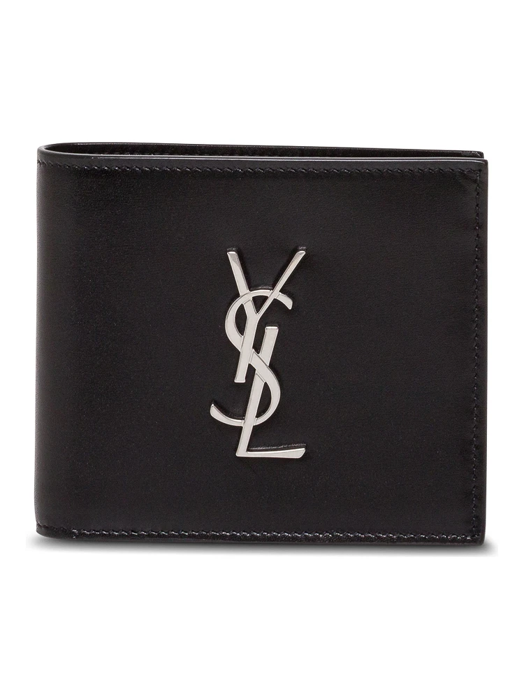 Black Leather Wallet with Logo