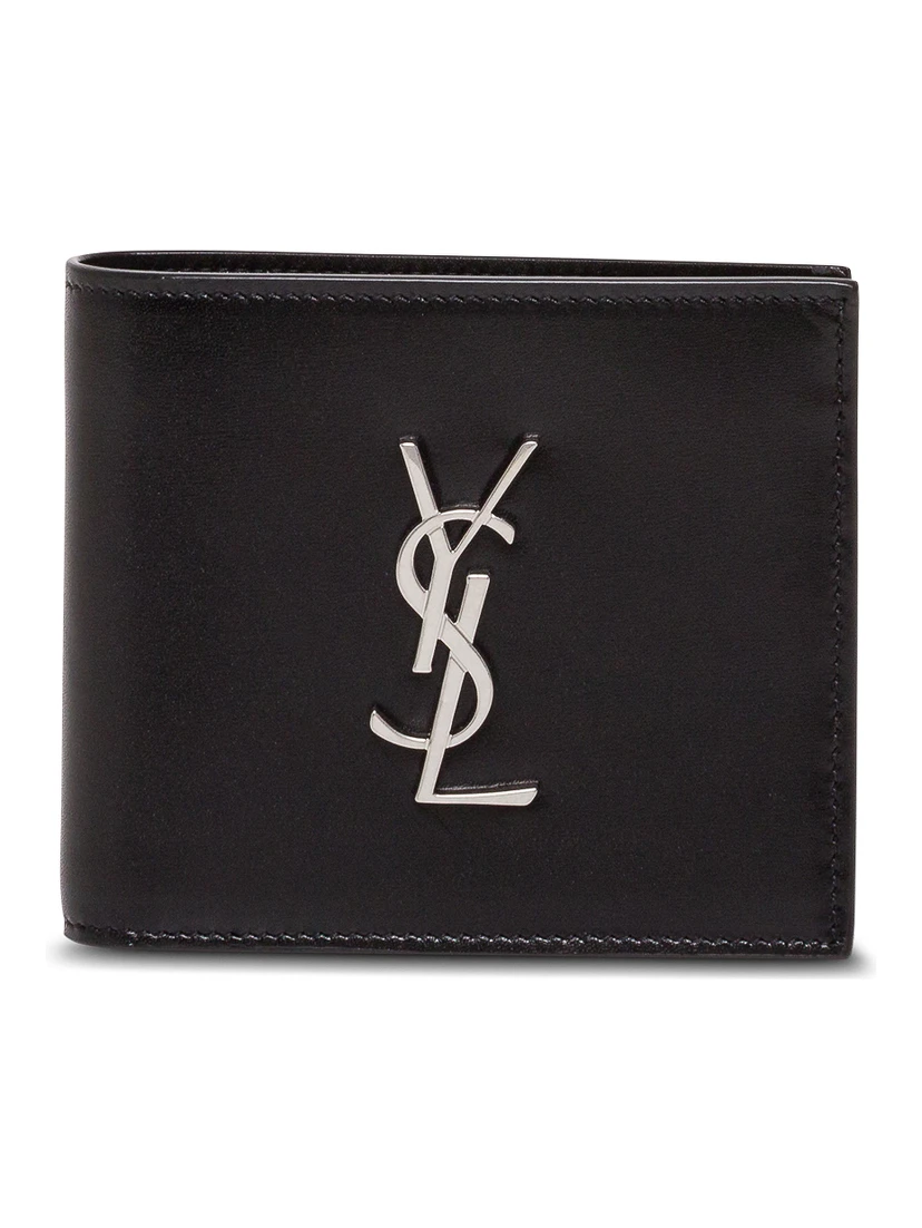 Black Leather Wallet with Logo