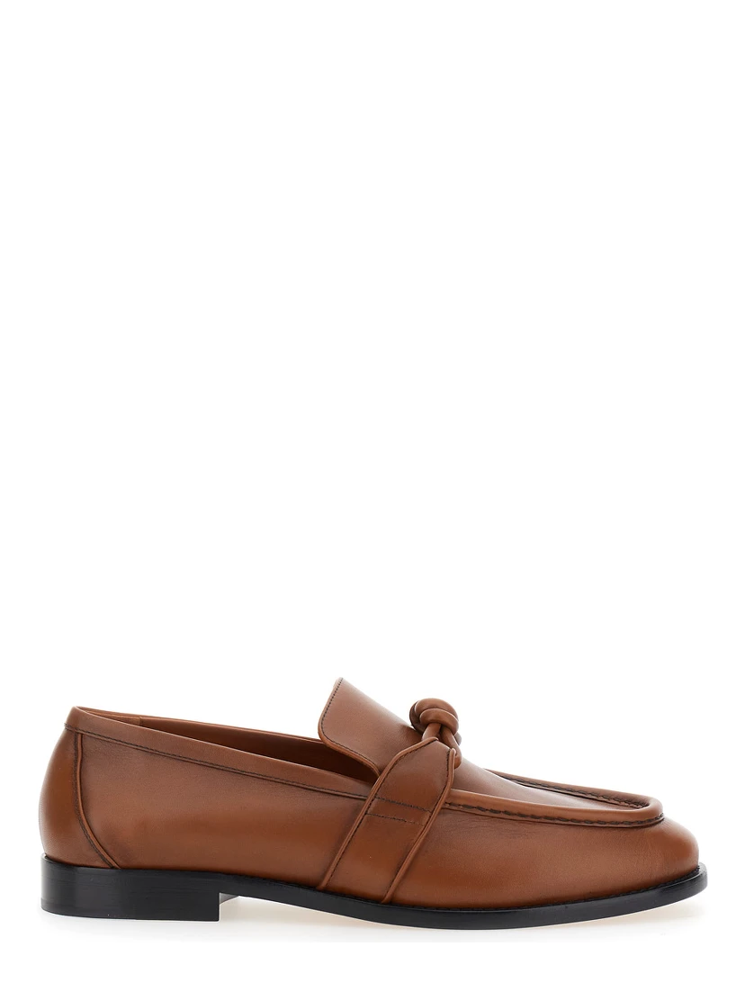 Brown Loafers with Knot Detail on the Front in Leather Man