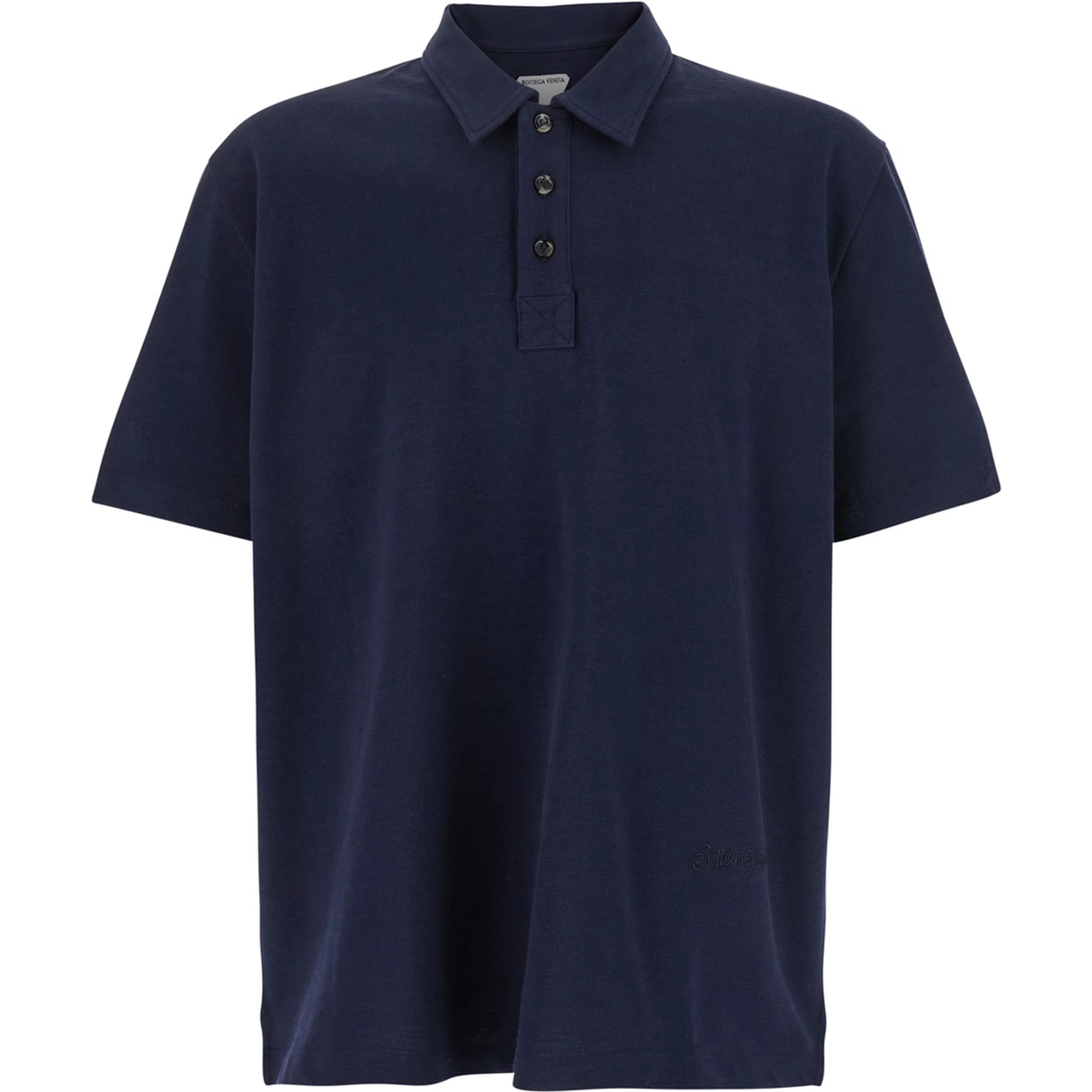 Blue Polo with Classic Collar and Embroidered Logo on the Front in Tone on Tone Cotton Man