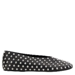 Black Ballet Flats with All-Over Stud in Leather Woman