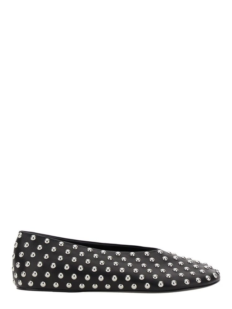 Black Ballet Flats with All-Over Stud in Leather Woman