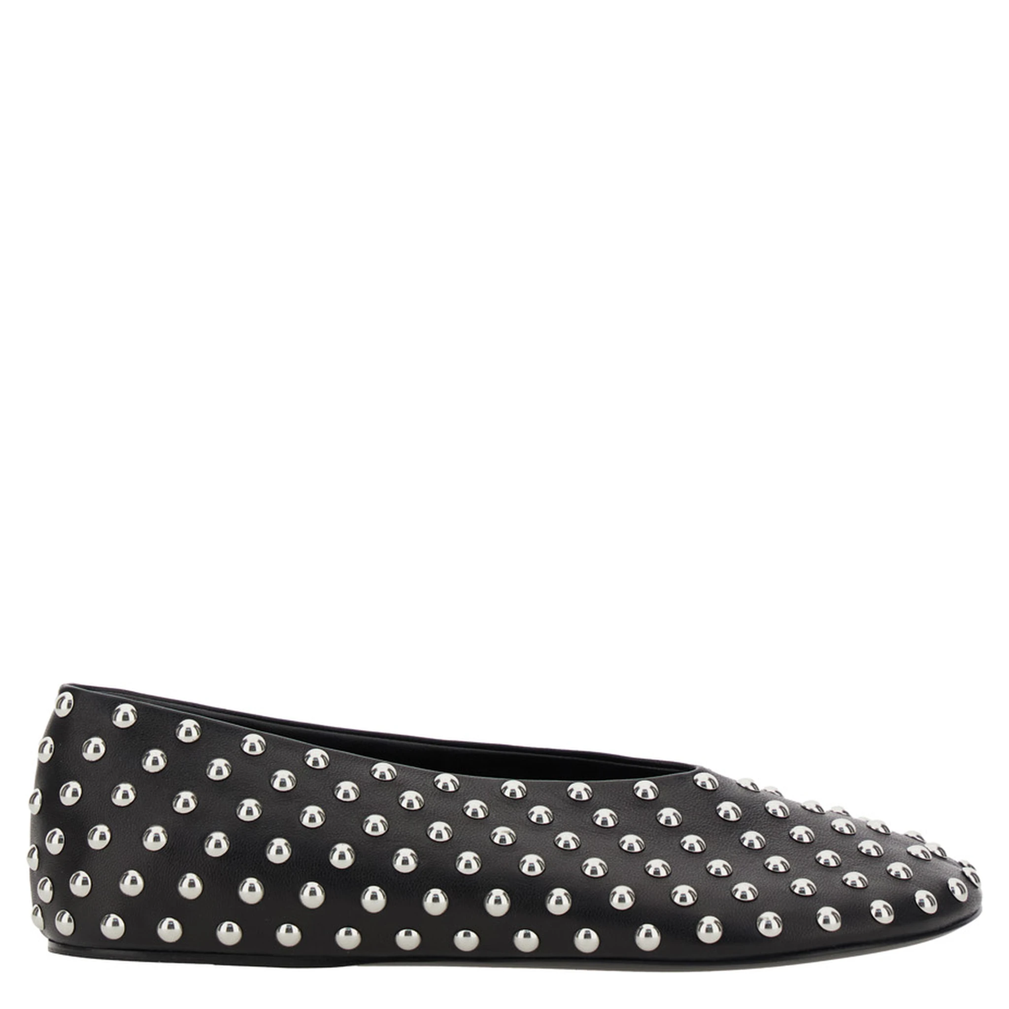 Black Ballet Flats with All-Over Stud in Leather Woman