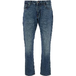 Blue Jeans with Belt Loops and Logo Patch on the Rear in Denim Man