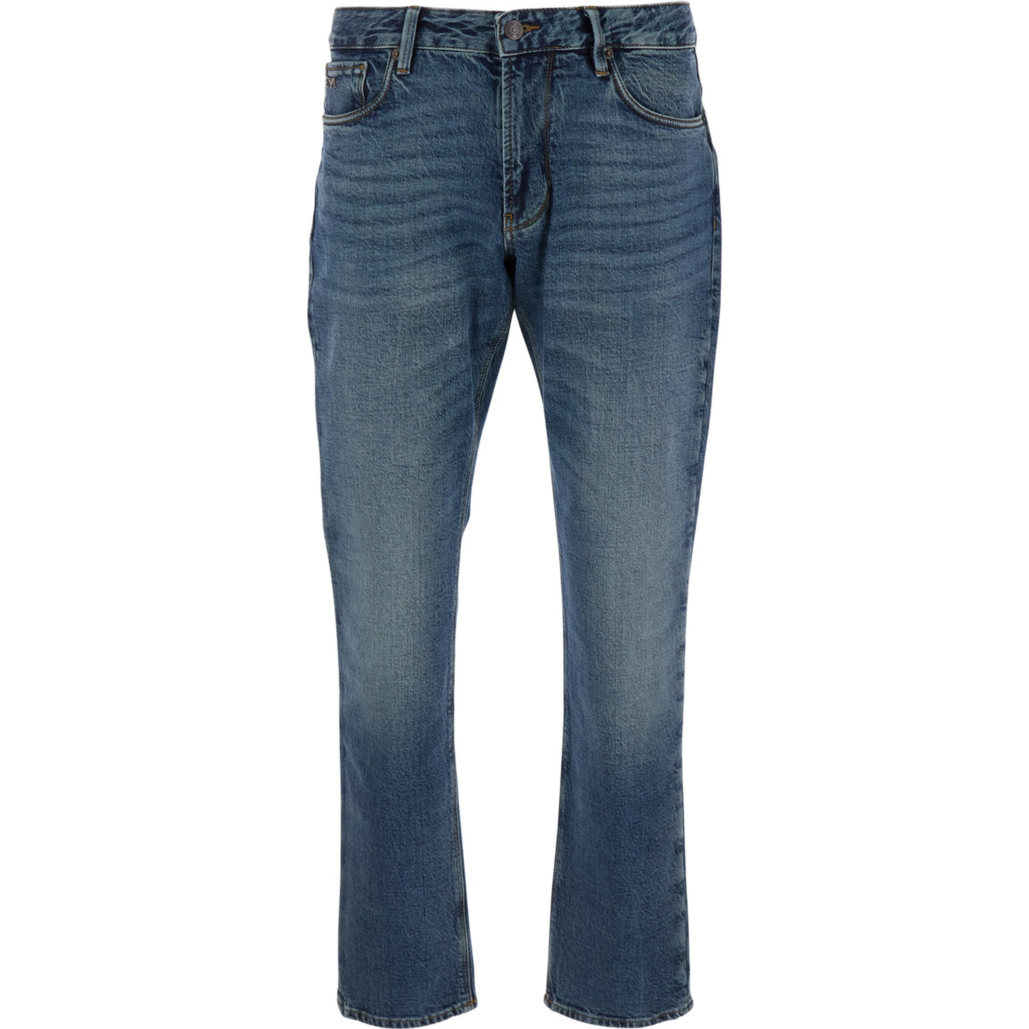 Blue Jeans with Belt Loops and Logo Patch on the Rear in Denim Man