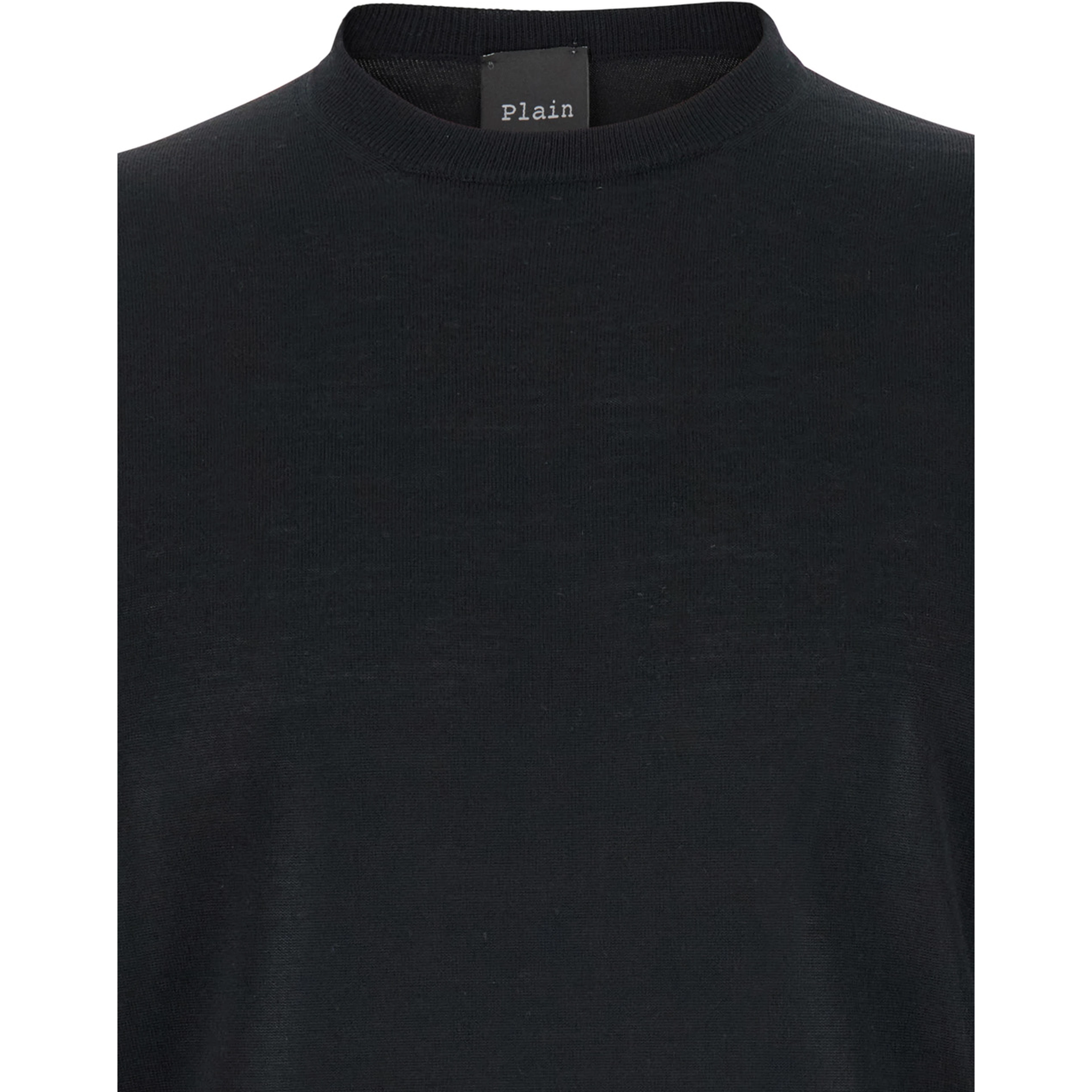 Black Crewneck Sweater with Ribbed Trims in Wool Man